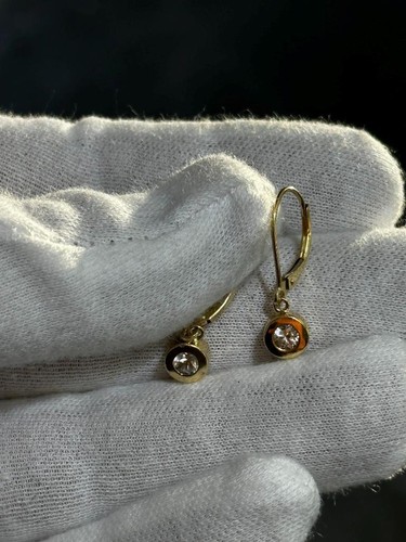 14k Yellow Gold Halo Design Drop Design White Topaz Dangle Earrings 2.4 Grams - Picture 3 of 8