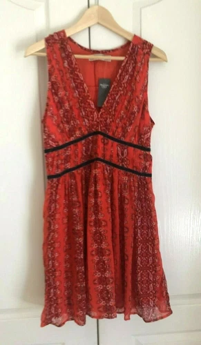 Abercrombie & Fitch Women Red Floral Chiffon V-neck Pleated Sleeveless Dress M