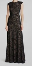 $896 Halston Women's Black Teagan Zebra Gown Dress Size 14