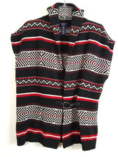 Chaps Denim Vest Adult Xl Snap Belt Slvless Blk/red/wht Striped Cotton Blend Euc
