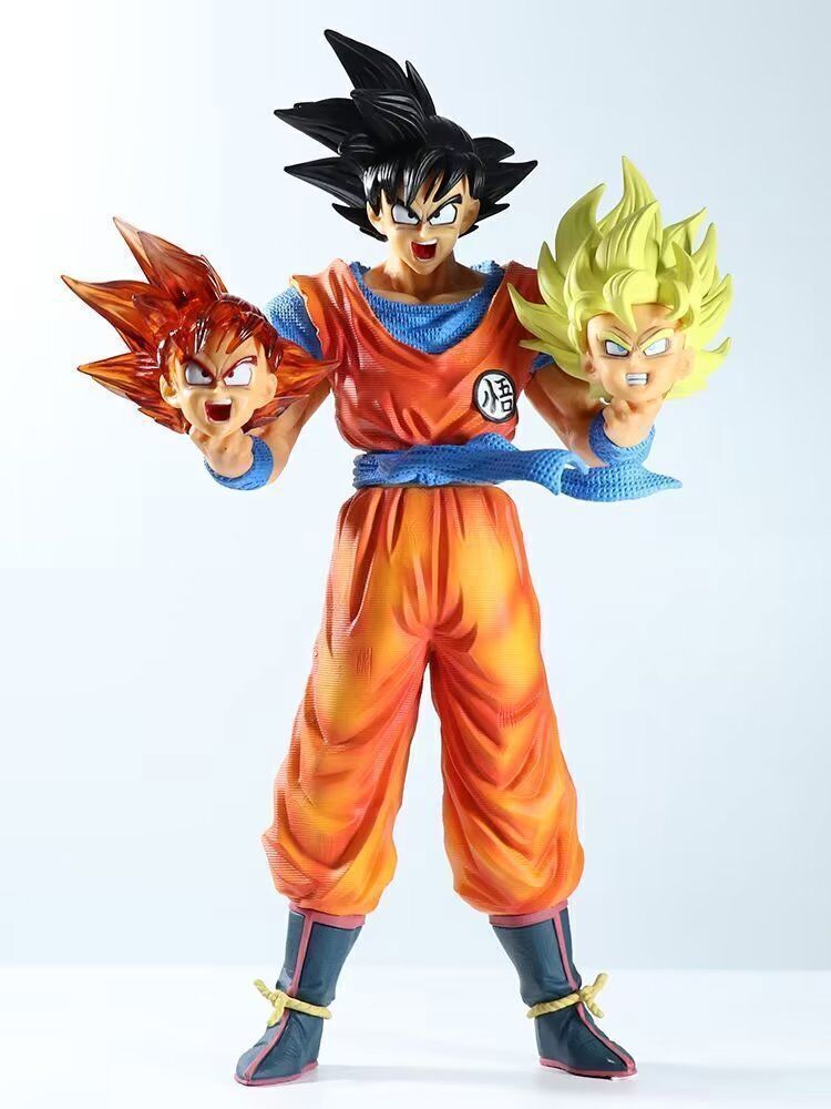 Anime Dragon Ball Z GK Son Goku With 2 Replaceable Heads Figure NEW NO BOX  30cm