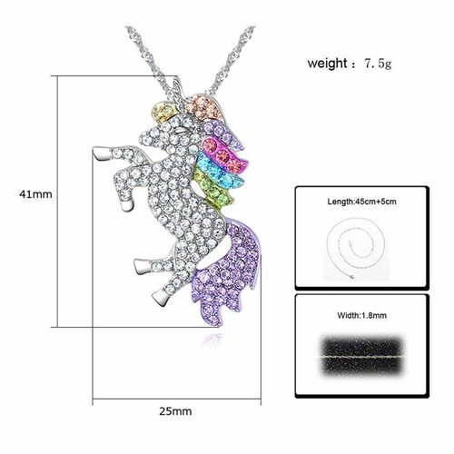 Collar Unicornio Arco Iris Estrás Niñas Mujeres Moda Joyería Oro Rosa - Imagen 4 de 4