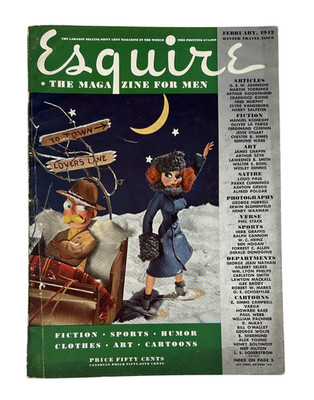 Esquire Magazine February 1942  Varga Winston Churchill Esky Sleigh w Pinup