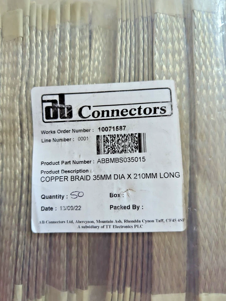 AB Connectors Flat Flexible Tinned Copper Braid 35mm Dia x 210mm Long Pack of 50 - Image 2 of 4