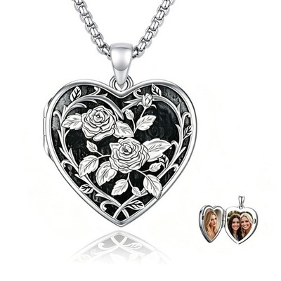 Heart Locket Necklace that Holds Pictures Rose Locket for Women