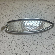 Shiny Metal Leaf Design Condiment Pastry Tray Plate 14 ½” x 5”