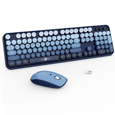 Blue Gradient Cute Colorful Retro Wireless Keyboard and Mouse Combo 2.4GHz