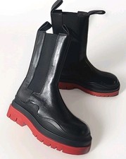 $1200 Bottega Veneta The Tire Chelsea Leather Boots 40 Womens 9 9.5 Black Red