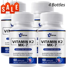 Vitamin K2 MK7 200mcg Supplement Non-GMO, 60 BioPerine Capsules, Immune Health