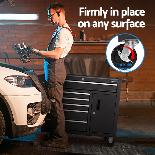 Giantz 6 Drawer Tool Box Chest Cabinet Toolbox Storage Garage Organiser Wheels - Picture 5 of 7