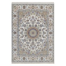 5'2"x7'1" Ivory Nain with Medallion Design Hand Knotted Wool & Silk 250 KPSI Rug
