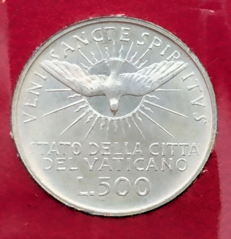 1963 Vatican City 500 Lire 🕊 "Sede Vacante" Silver Uncirculated Red Folder  - Image 2 of 4