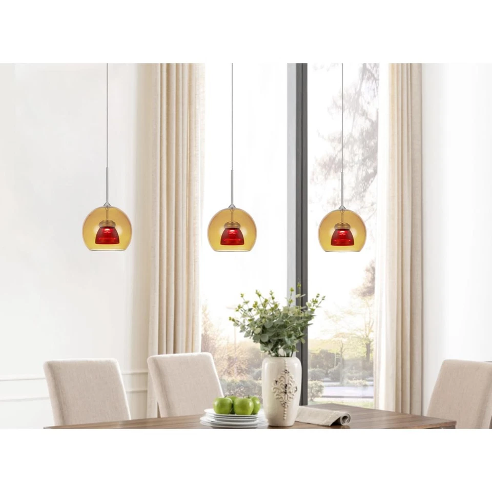 CAL Lighting & Accessories UP-335-AM-REDCL Double Glass Mini Pendant Amber/Red - Image 2 of 2