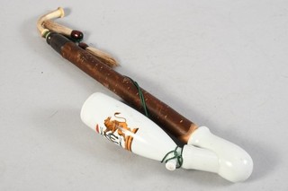O23F09 Antike Porzellankopf Pfeife bemalt Schmiede Zunft