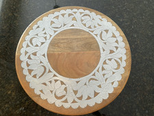 Farmhouse Lazy Susan Wood  Metal Inlay turntable BOHO Distressed India NWT