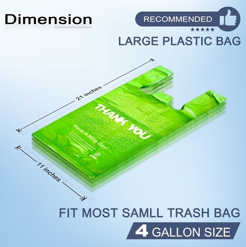 100 Large Green 'Thank You' T-Shirt Bags - Durable and Stylish for Retail - Foto 4 di 9