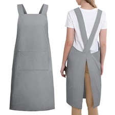 Japanese Cross Back Pinafore Apron With Pockets Chef Kitchen Cooking Baking