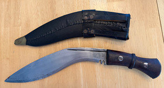 HANDMADE INDIAN NEPALI ARMY KUKRI GURKHA FIGHTING KNIFE LEATHER SCABBARD 1940's?