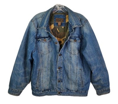 Vtg Magellan Sportswear Camo Quilt Lined Denim Jean Jacket Mens Medium Trucker 