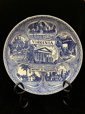 Vintage Virginia Mother Of Presidents RARE BLUE State Decorative Souvenir Plate
