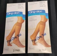 2-packs-4pr -Sears Cling-Alon Vtg. Knee High Nylon Stockings Fuller Leg Smoke