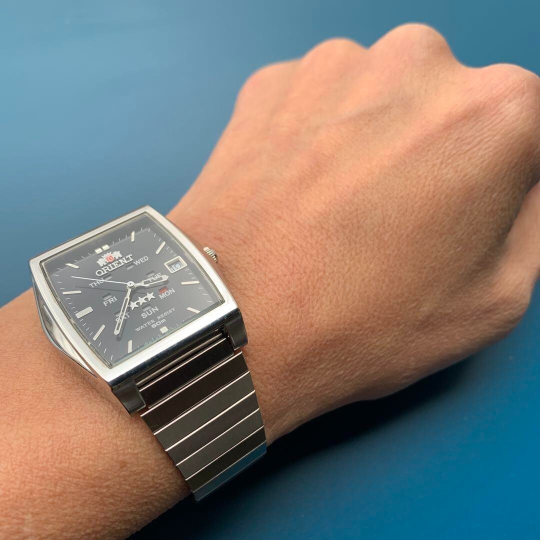 ORIENT 3 STAR Crystal Vintage 70s Automatic Rectangle Men Watch