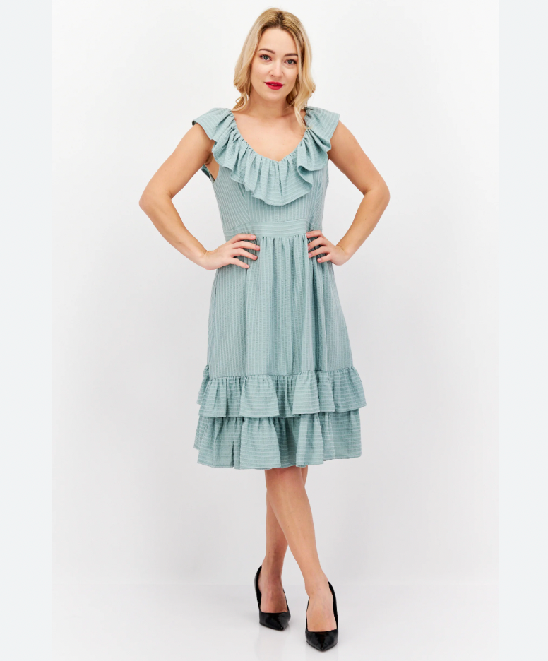 calvin klein green ruffle dress Calvin Klein Women's Mini Dress with Ruffles Green One Shoulder beadad Size 10