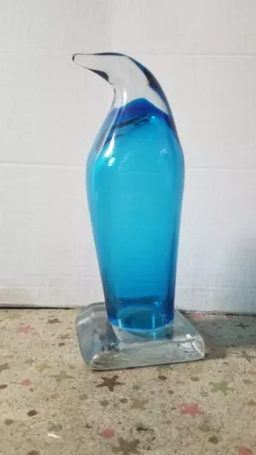 Blenko Glass Penguin on Ice Base Don Shepard Saphire Blue Rare 11” MCM NM