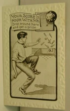 D2037 Postcard embossed edge Cartoon Comic Bowling Related 