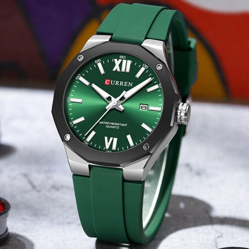 CURREN Men Quartz Watch Silicone Strap Date Wristwatch Fashion Boy Sport Watches - Picture 20 of 29