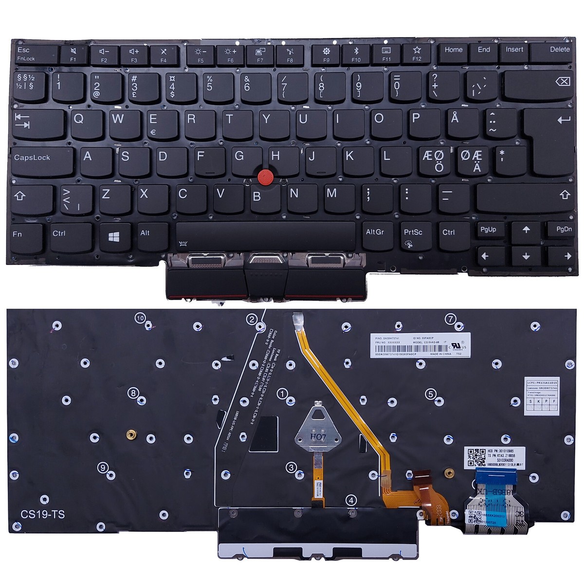 NORDIC BACKLIT KEYBOARD LENOVO ThinkPad X1 Carbon 7TH 20R1 20QE