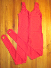 Plus Size Shiny Red Tank Spandex Stirrup Foot Unitard Catsuit Size XL-14 New