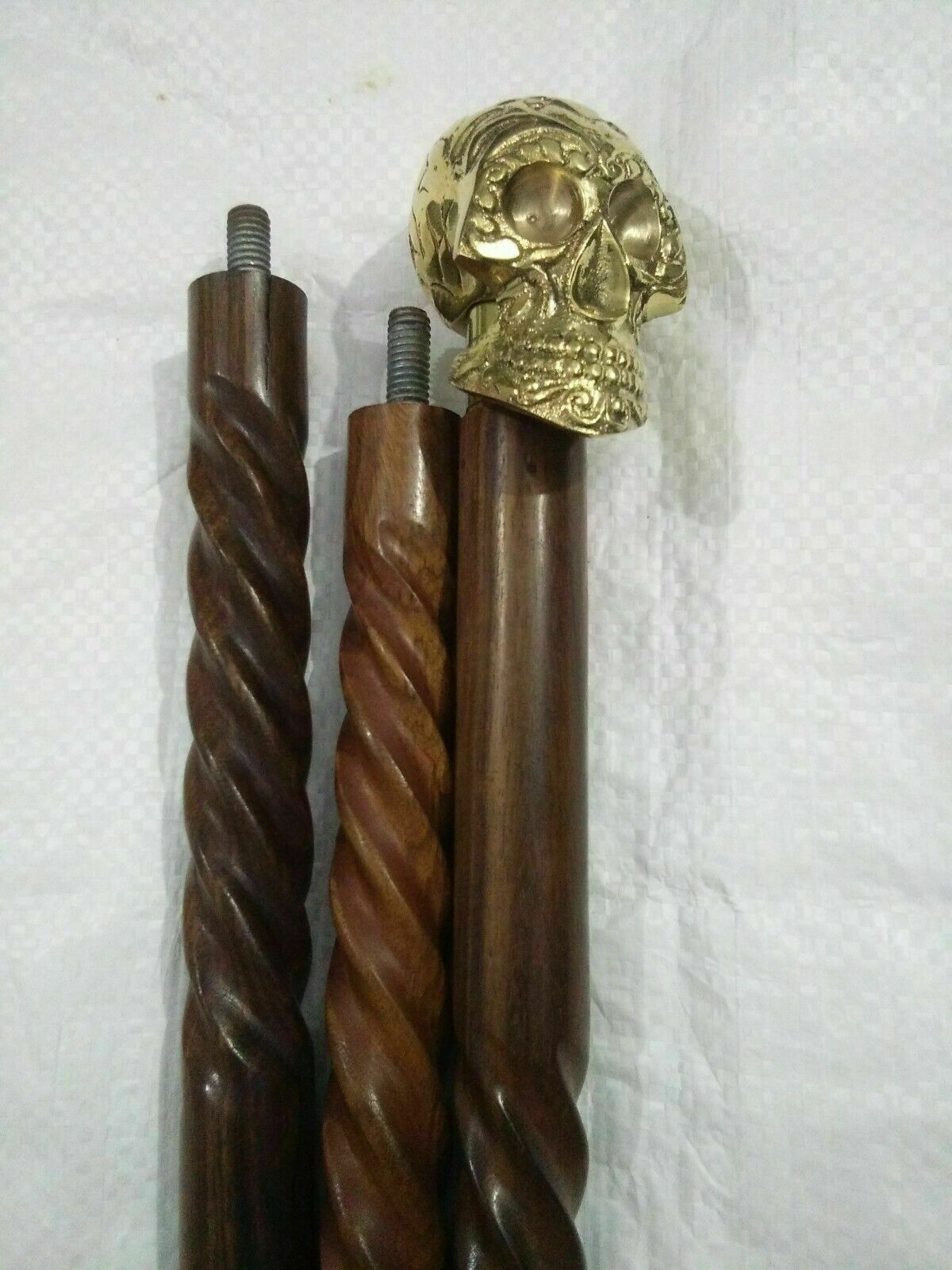 Solid Brass Skull Design Handle Antique Style Woo… - image 1