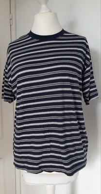 Damen Shirt T-Shirt Gr. S gestreift Dunkelblau Weiß Länge 70 cm Baumwolle