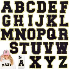 26 Pcs Large Black 3 Inch A-Z Chenille Letter Patches Iron on Letters for Fab...