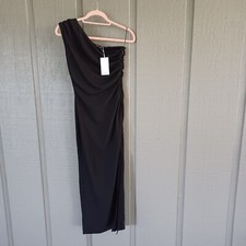 Mango MNG Women Ruched One Shoulder Maxi Dress Size 2 Color Black Slit Party