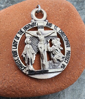 Sterling Silver 925 Creed Our Lady Highway Saint Christopher Medal Ag 24240