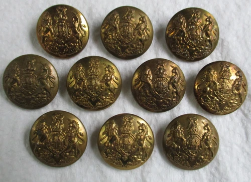 Set 10x UK Army:"GENERAL SERVICE GREATCOAT BUTTONS"(Large, 23mm, WW1-WW2 Period)