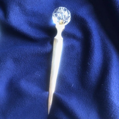 Crystal Paperweight Cut Glass Faceted & Letter Opener With A Crystal Ball On End - Picture 13 of 15