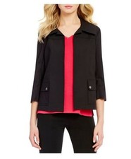 Ming Wang Black Heritage Back Inverted Pleat Cotton Blend Flap Pocket Jacket M