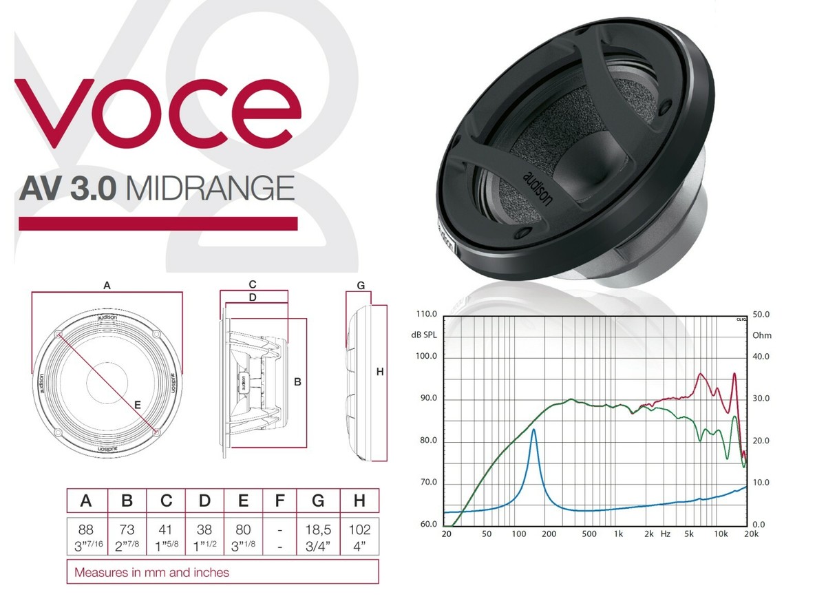 Audison Voce AV 3.0 3 in (70mm) Mid-Range Speaker with Audison Voce AV 3.0 3 in (70mm) Mid-Range Speaker with