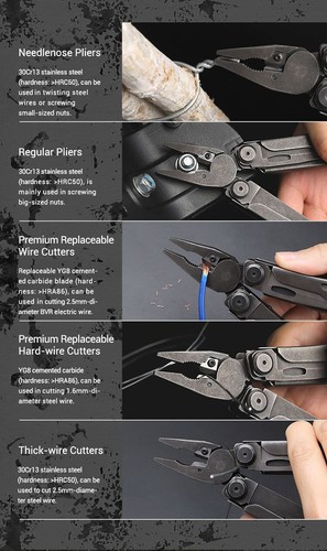 NexTool Flagship Pro Black Stonewashed Multi-Tool 16 Functions with Nylon Pouch - Picture 8 of 10