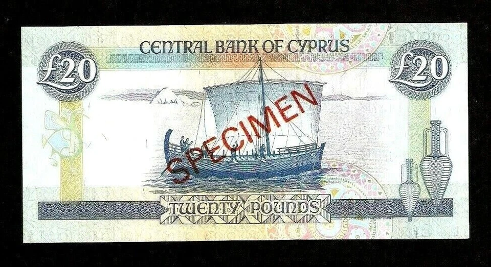 Cyprus £ 20 POUNDS P-56 1992 Pre Euro *SPECIMEN* A000000 UNC World Currency NOTE - Image 3 of 4