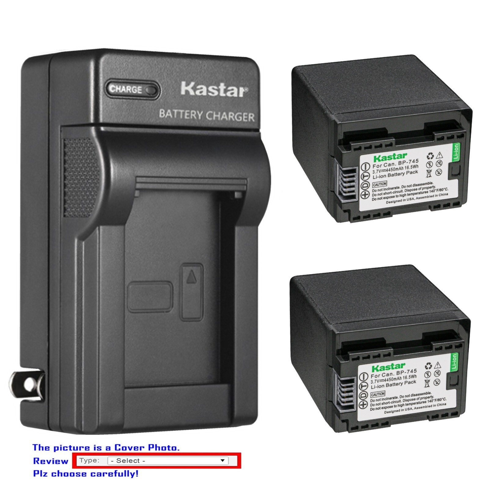 Kastar BP-745 Battery AC Wall Charger for Canon VIXIA HF R62 HFR62 HF R70 HFR70