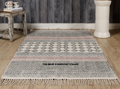 Indische Baumwolle Blockdruck Kelim Teppich Hand Gewebt Handmade Sofa Yoga Matte