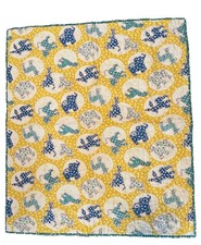 VTG '90s Hand Made/Quilted Unisex Baby Throw Blanket Yellow Green Blue Animals