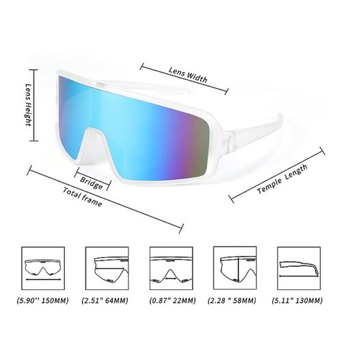 Men Women White Shield Wraparound One Piece Visor Mirror Sport Sunglasses - 第 6/7 張圖片