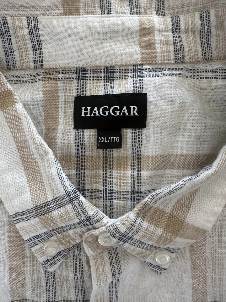Camisa abotonada manga corta a cuadros mezcla de lino Haggar para hombre - XXL Foto 2 de 4