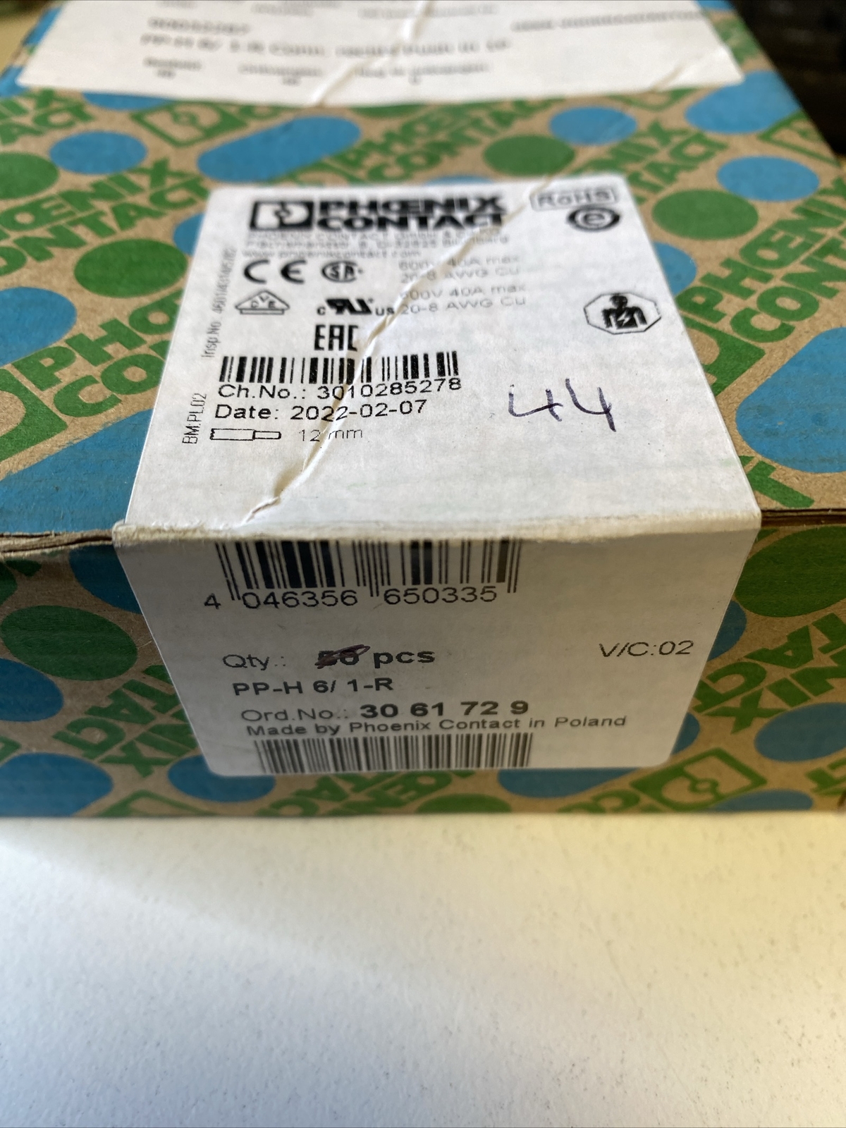 44x Phoenix Contact Plug 3061729 Type PP-H 6/ 1-R