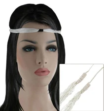 Bohemian White Black Multi Strand Stretch Tie Headband Flapper Gatsby